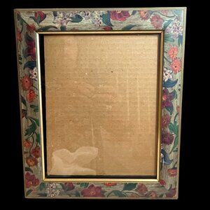 Hand-Painted Floral Wood Picture Frame With Gold Trim 8x10 Inch Display Tabletop